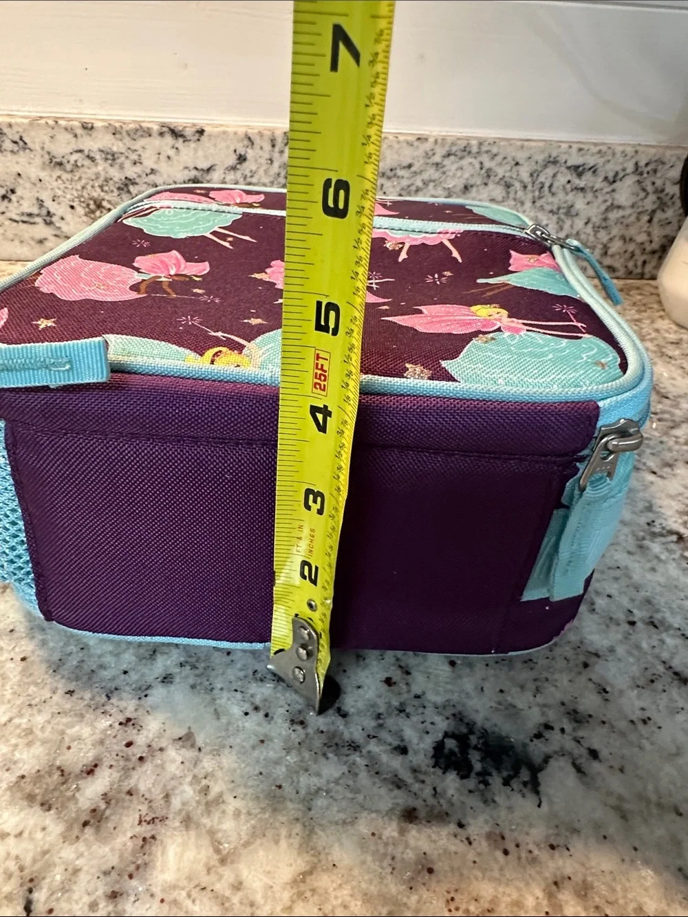 Pottery Barn Fairy Print Lunch Bag - Purple with Aqua Trim